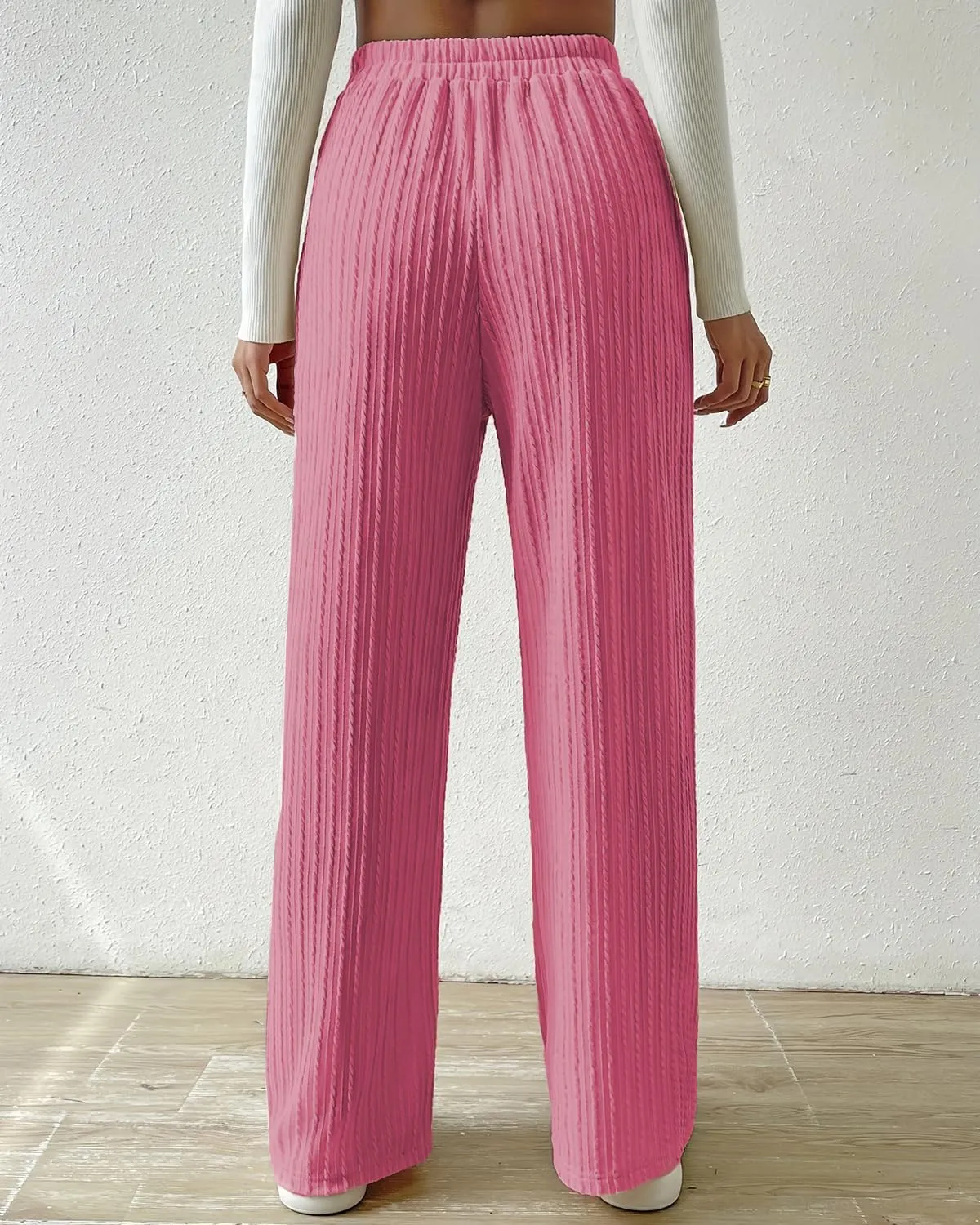 Knit Pants for Women, Ribbed Pants, Wide Leg Lounge Pants for Women, Elastic Waist Straight Leg Sweatpants