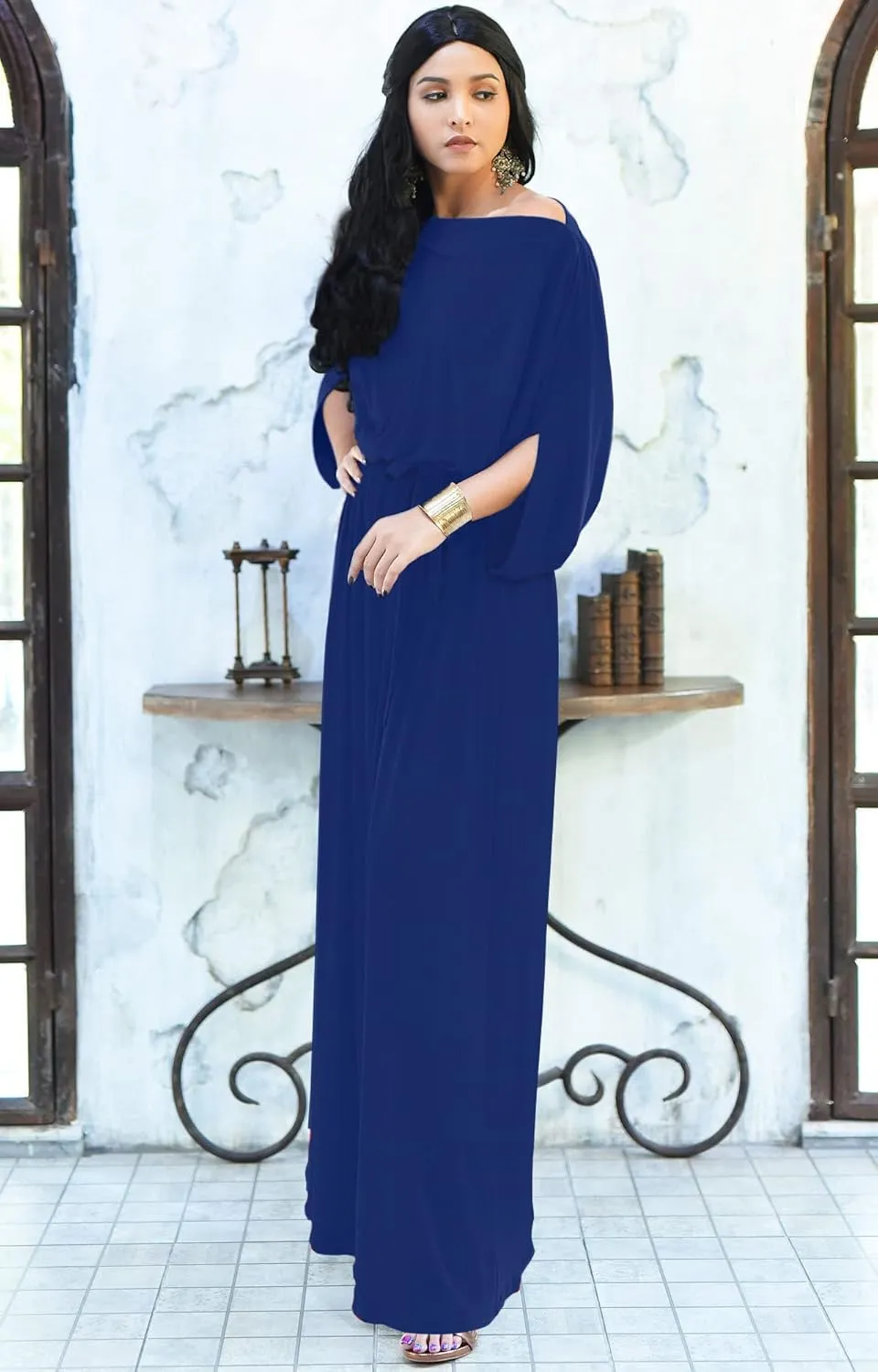 KOH KOH Flowy Formal Batwing Sleeve Evening Casual Gown
