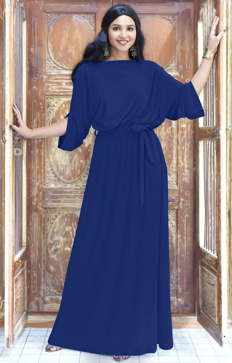 KOH KOH Flowy Formal Batwing Sleeve Evening Casual Gown