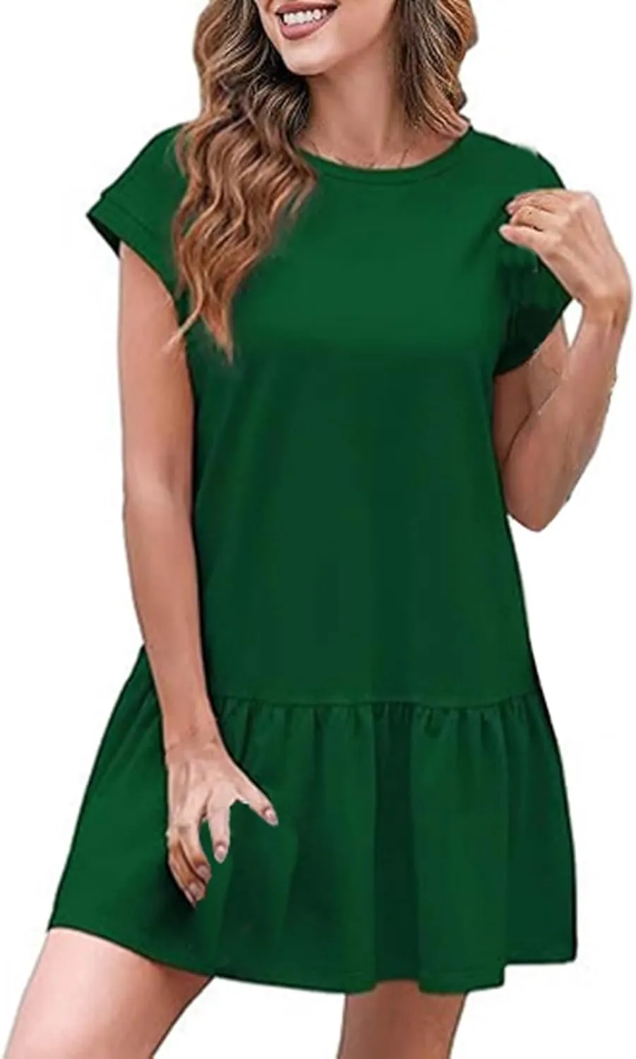 Ladies Church Dresses Comfy Stetchy Short Sleeve Ruffle Hem Short Business Work Dress Loose Swimsuit Coverup for Women