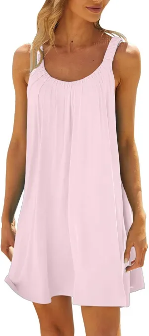 Ladies Sundresses for Women Vintage Pleated Spaghetti Straps Beach Cover Up Dress Plus Size Cocktail Party 1950S Outfits