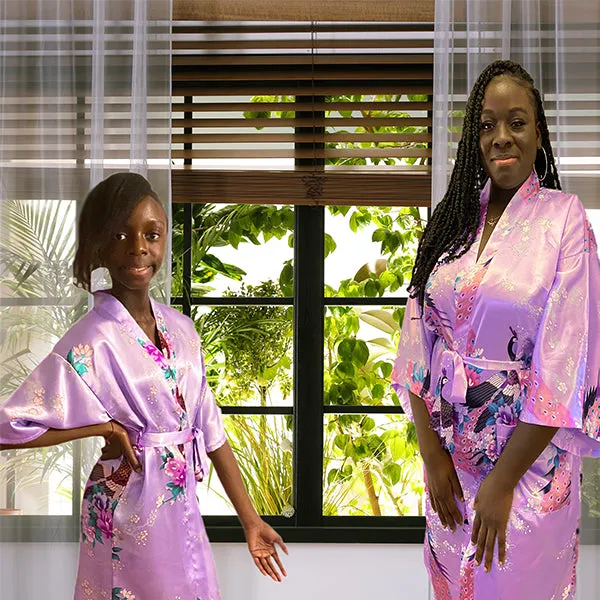 Lavender Mommy and Me Robes, Floral, Satin Feel