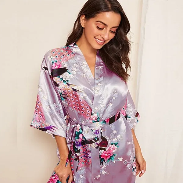 Lavender Mommy and Me Robes, Floral, Satin Feel