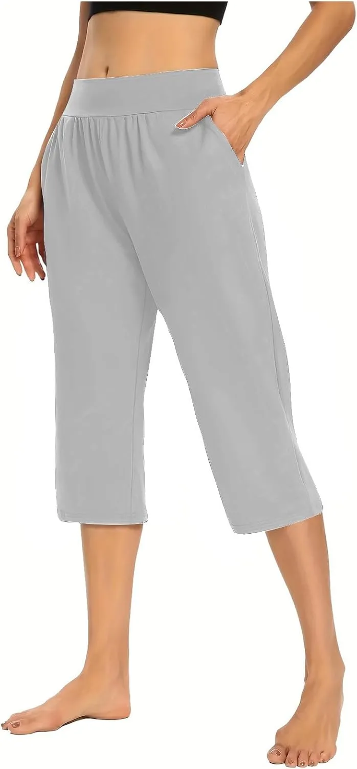 lcepcy Yoga Capris for Women Summer Comfy High Waisted Capris & Cropped Pants Stretch Pants with Pockets