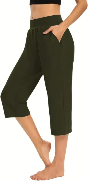 lcepcy Yoga Capris for Women Summer Comfy High Waisted Capris & Cropped Pants Stretch Pants with Pockets