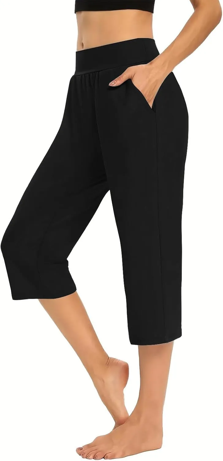 lcepcy Yoga Capris for Women Summer Comfy High Waisted Capris & Cropped Pants Stretch Pants with Pockets