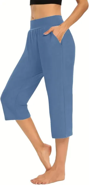 lcepcy Yoga Capris for Women Summer Comfy High Waisted Capris & Cropped Pants Stretch Pants with Pockets