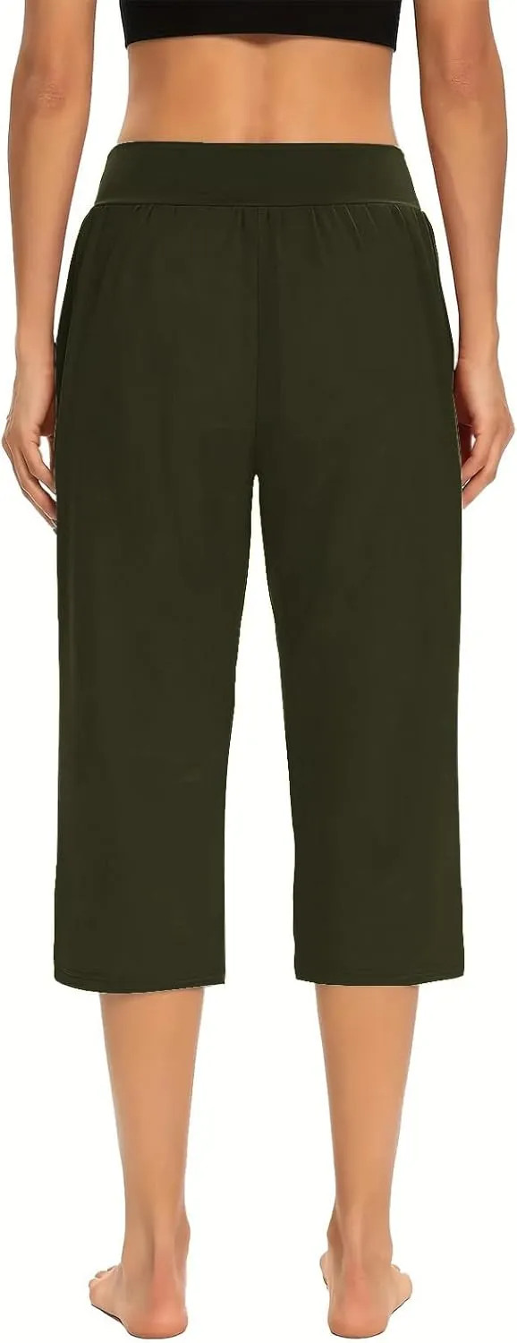 lcepcy Yoga Capris for Women Summer Comfy High Waisted Capris & Cropped Pants Stretch Pants with Pockets