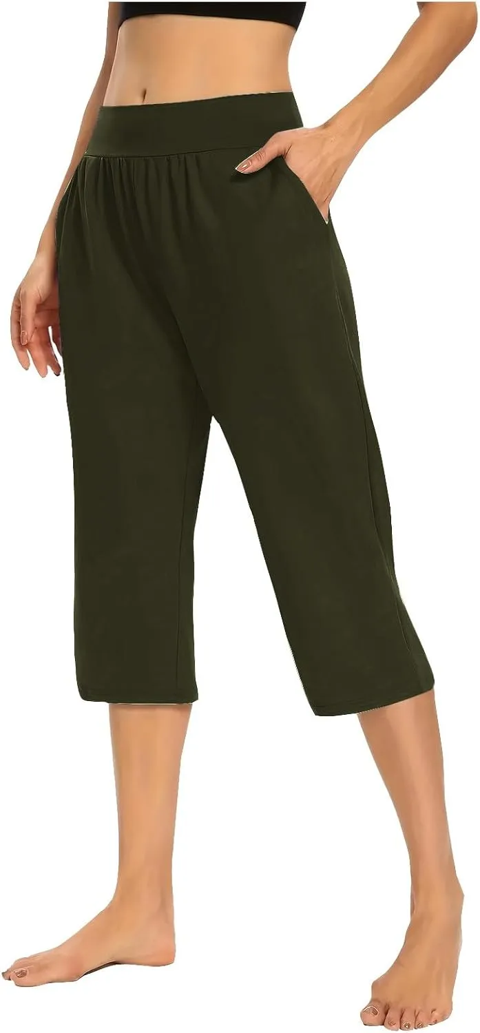 lcepcy Yoga Capris for Women Summer Comfy High Waisted Capris & Cropped Pants Stretch Pants with Pockets