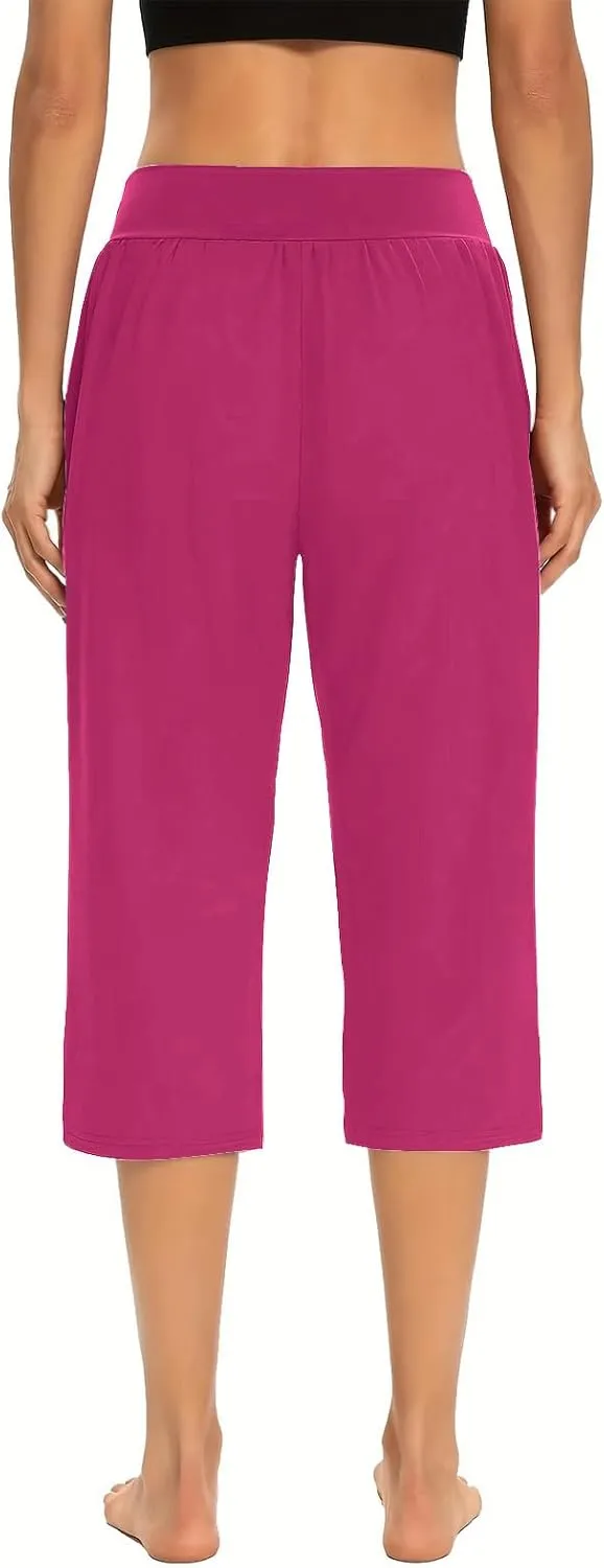 lcepcy Yoga Capris for Women Summer Comfy High Waisted Capris & Cropped Pants Stretch Pants with Pockets