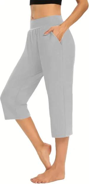 lcepcy Yoga Capris for Women Summer Comfy High Waisted Capris & Cropped Pants Stretch Pants with Pockets
