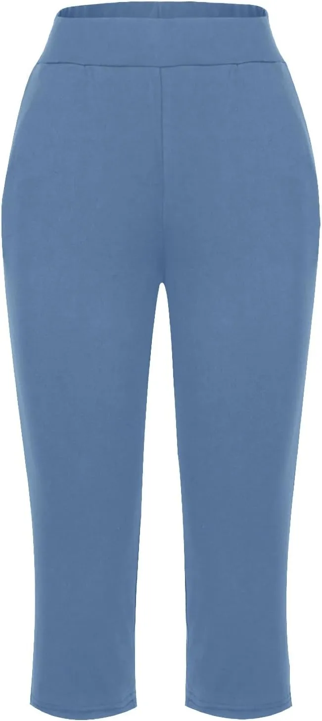 lcepcy Yoga Capris for Women Summer Comfy High Waisted Capris & Cropped Pants Stretch Pants with Pockets