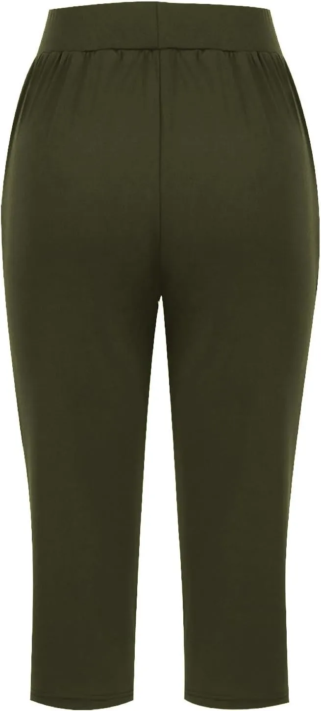 lcepcy Yoga Capris for Women Summer Comfy High Waisted Capris & Cropped Pants Stretch Pants with Pockets