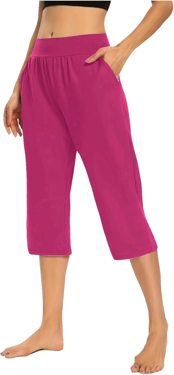 lcepcy Yoga Capris for Women Summer Comfy High Waisted Capris & Cropped Pants Stretch Pants with Pockets