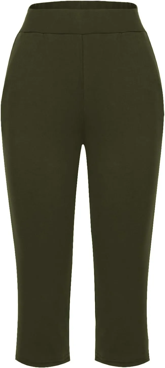 lcepcy Yoga Capris for Women Summer Comfy High Waisted Capris & Cropped Pants Stretch Pants with Pockets
