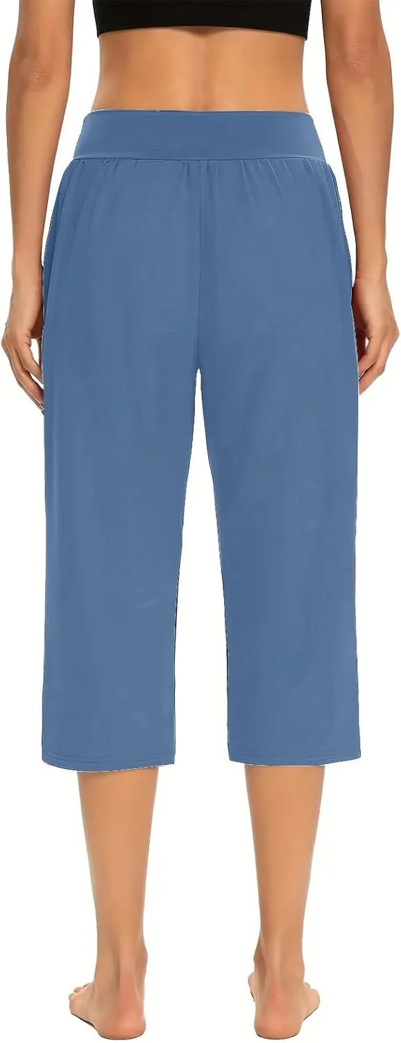 lcepcy Yoga Capris for Women Summer Comfy High Waisted Capris & Cropped Pants Stretch Pants with Pockets
