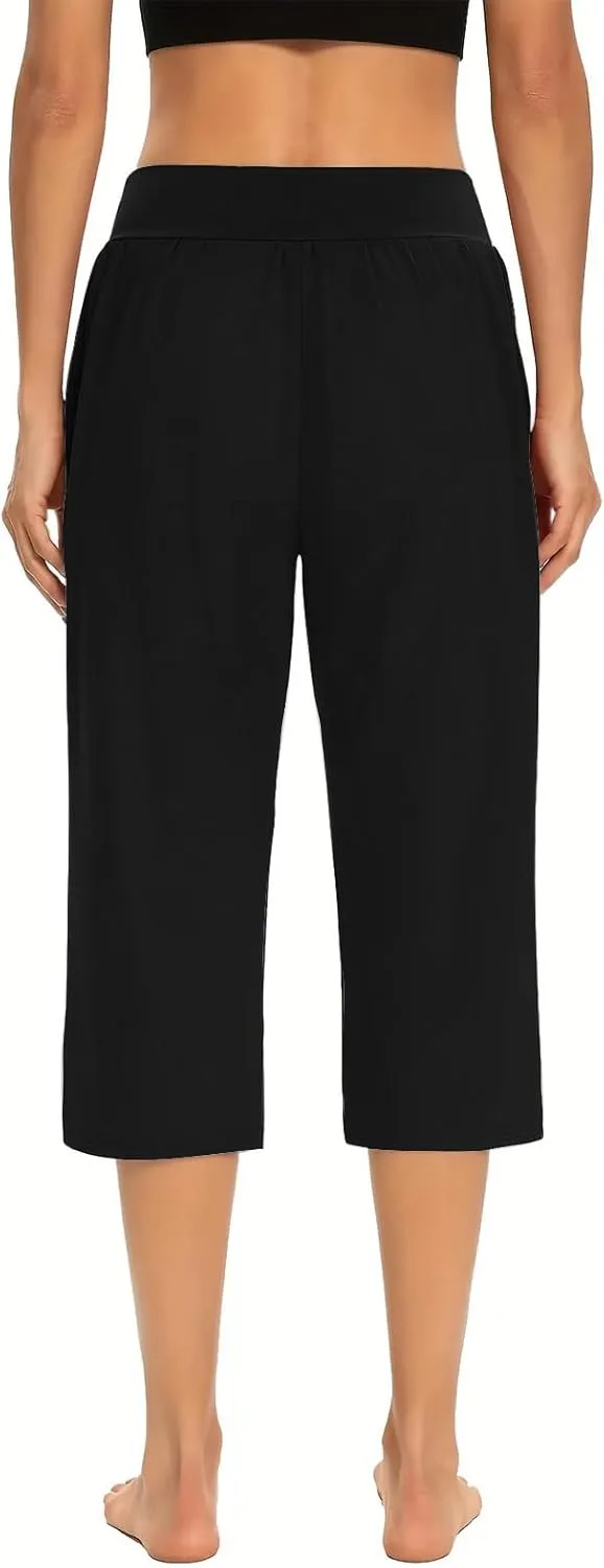 lcepcy Yoga Capris for Women Summer Comfy High Waisted Capris & Cropped Pants Stretch Pants with Pockets