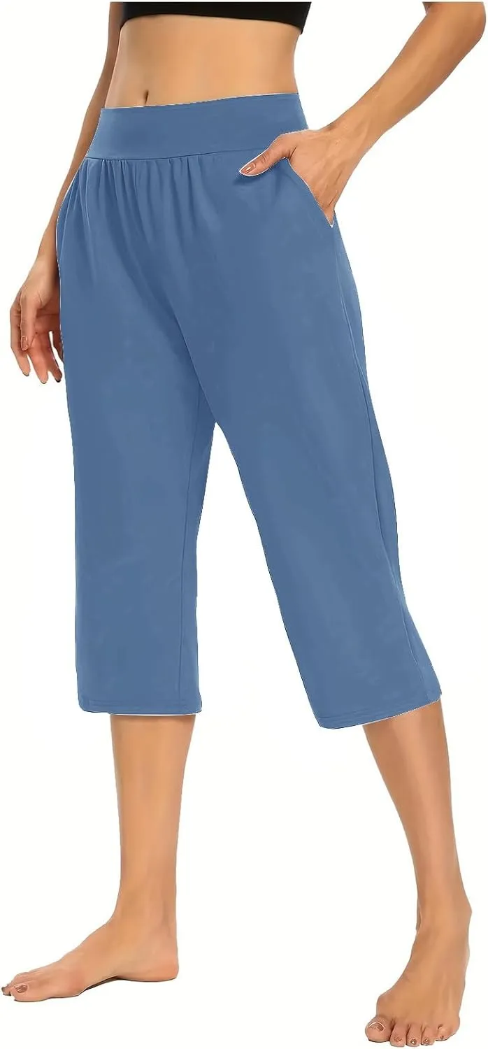 lcepcy Yoga Capris for Women Summer Comfy High Waisted Capris & Cropped Pants Stretch Pants with Pockets