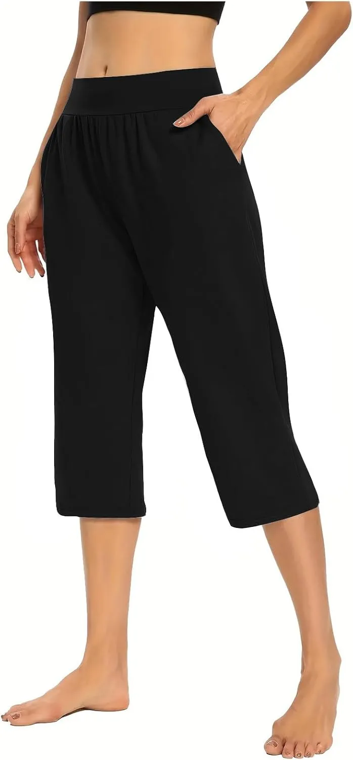 lcepcy Yoga Capris for Women Summer Comfy High Waisted Capris & Cropped Pants Stretch Pants with Pockets