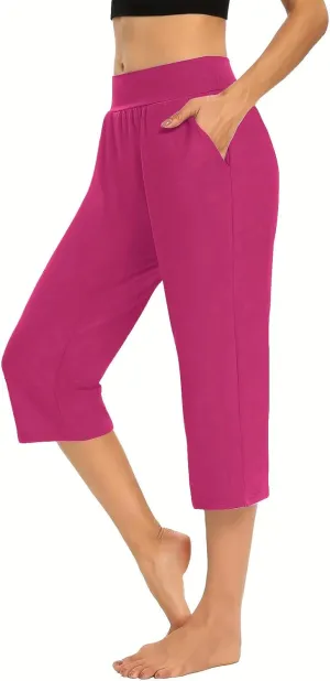 lcepcy Yoga Capris for Women Summer Comfy High Waisted Capris & Cropped Pants Stretch Pants with Pockets