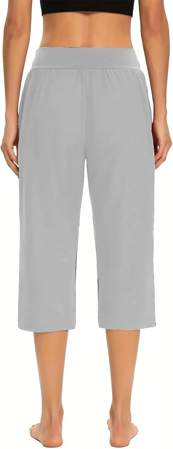 lcepcy Yoga Capris for Women Summer Comfy High Waisted Capris & Cropped Pants Stretch Pants with Pockets