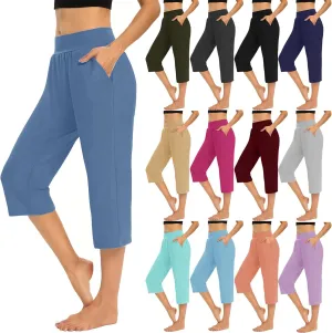 lcepcy Yoga Capris for Women Summer Comfy High Waisted Capris & Cropped Pants Stretch Pants with Pockets