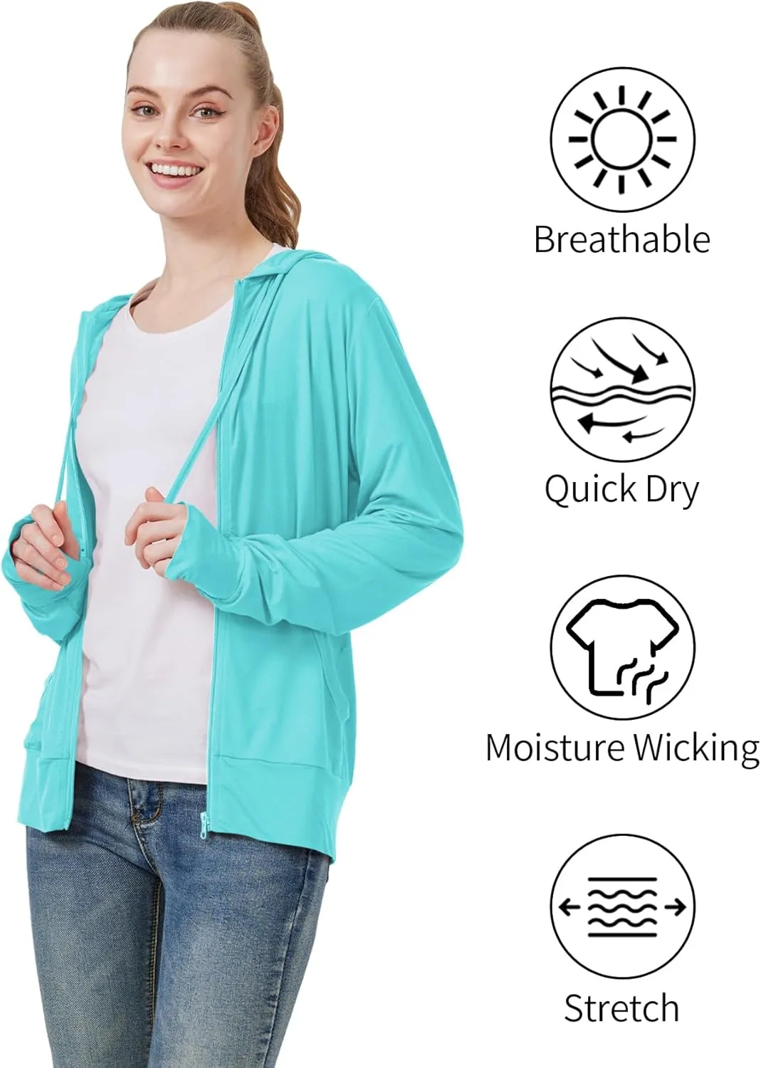LETAOTAO Womens' Lightweight Zip Up Hoodies Stretch Thin Summer Jackets For Women