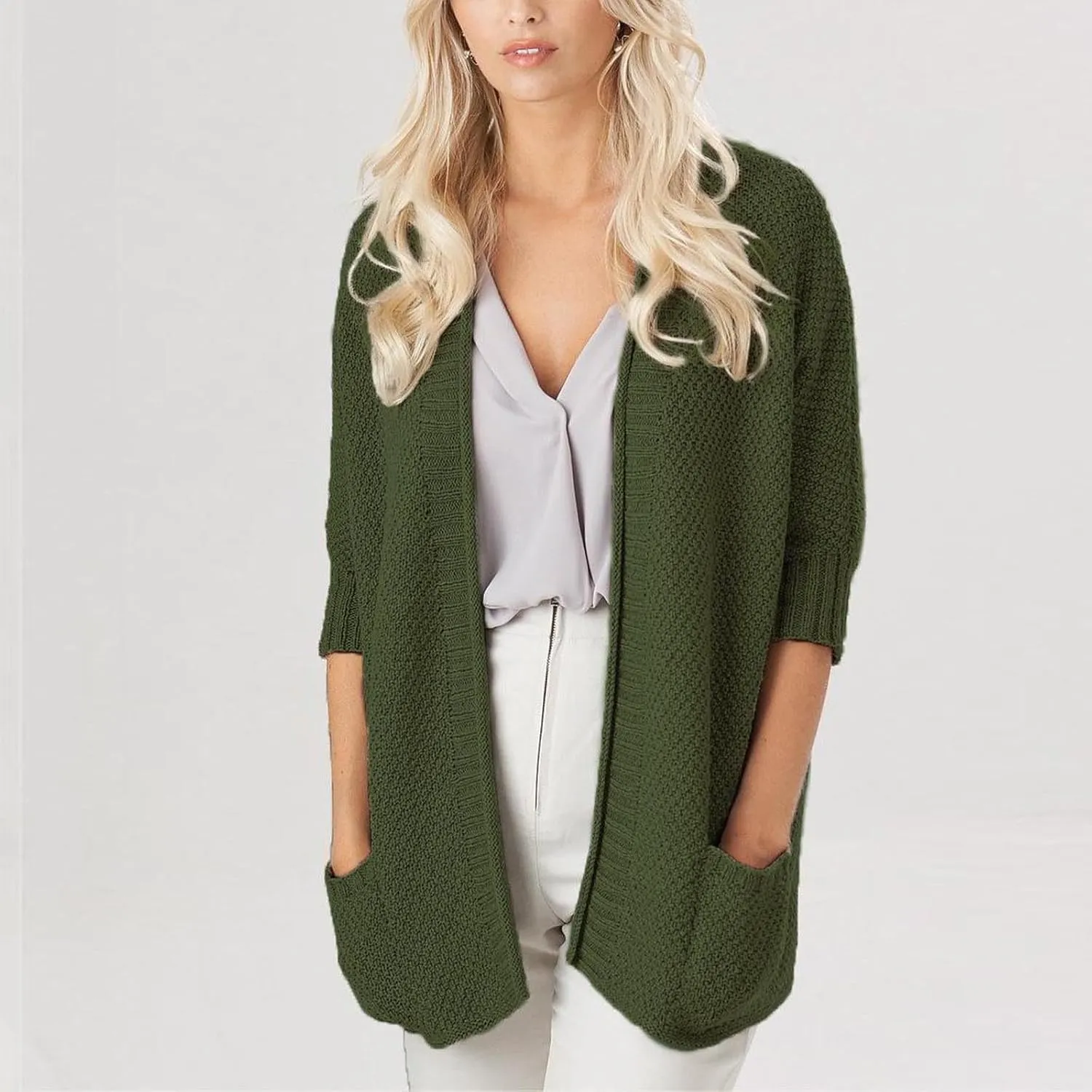 Lightweight Cardigan for Women Long Sleeve Open Front Knitted Sweaters Cardigan with Pockets Causal Comfy Outerwear