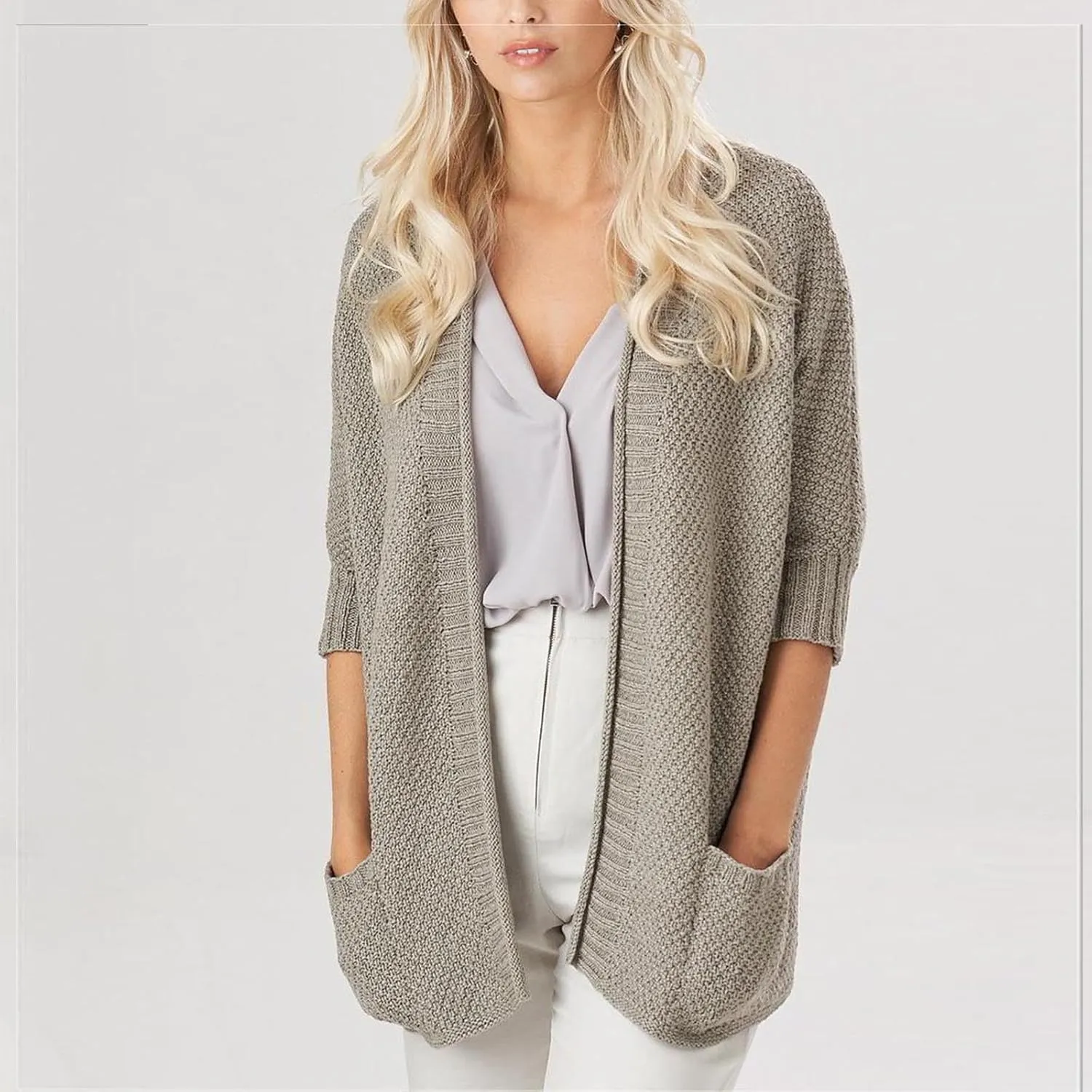 Lightweight Cardigan for Women Long Sleeve Open Front Knitted Sweaters Cardigan with Pockets Causal Comfy Outerwear