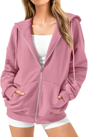 Lightweight Hoodies Tops Women Casual Jackets Zip Up Long Sleeve Sweatshirts with Pockets Fall Breathable Pullover