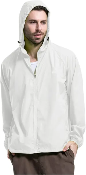 Lightweight Zip Up Raincoats for Men Waterproof Outdoor Thin Hooded Jackets Long Sleeve Solid Quick Drying Active Hoodies Rain Jacket,White,XXL