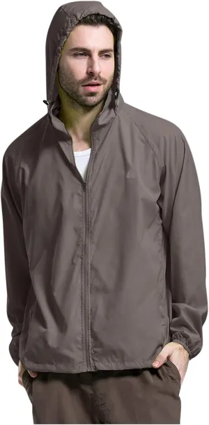 Lightweight Zip Up Raincoats for Men Waterproof Outdoor Thin Hooded Jackets Long Sleeve Solid Quick Drying Active Hoodies Winter Coats for Men,Grey,M