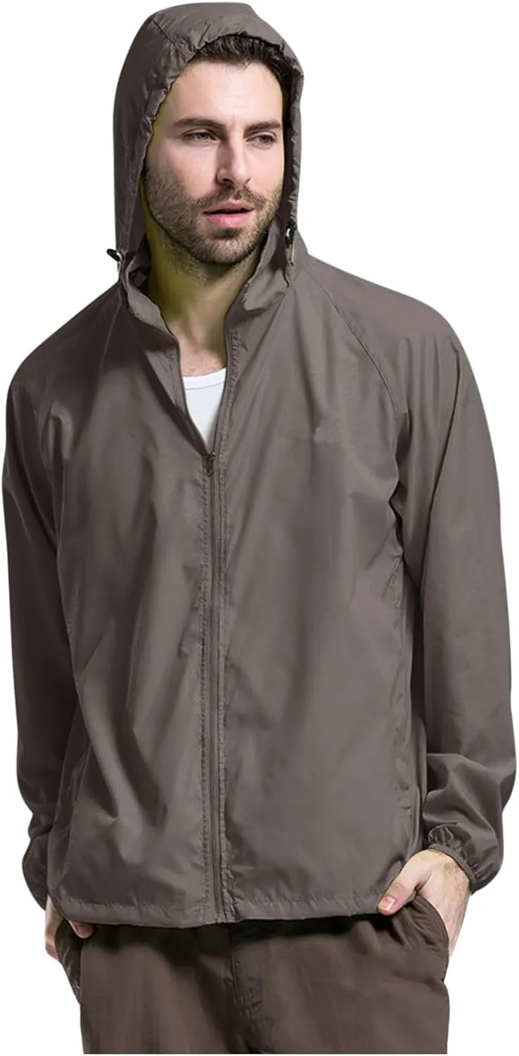 Lightweight Zip Up Raincoats for Men Waterproof Outdoor Thin Hooded Jackets Long Sleeve Solid Quick Drying Active Hoodies Winter Coats for Men,Grey,M