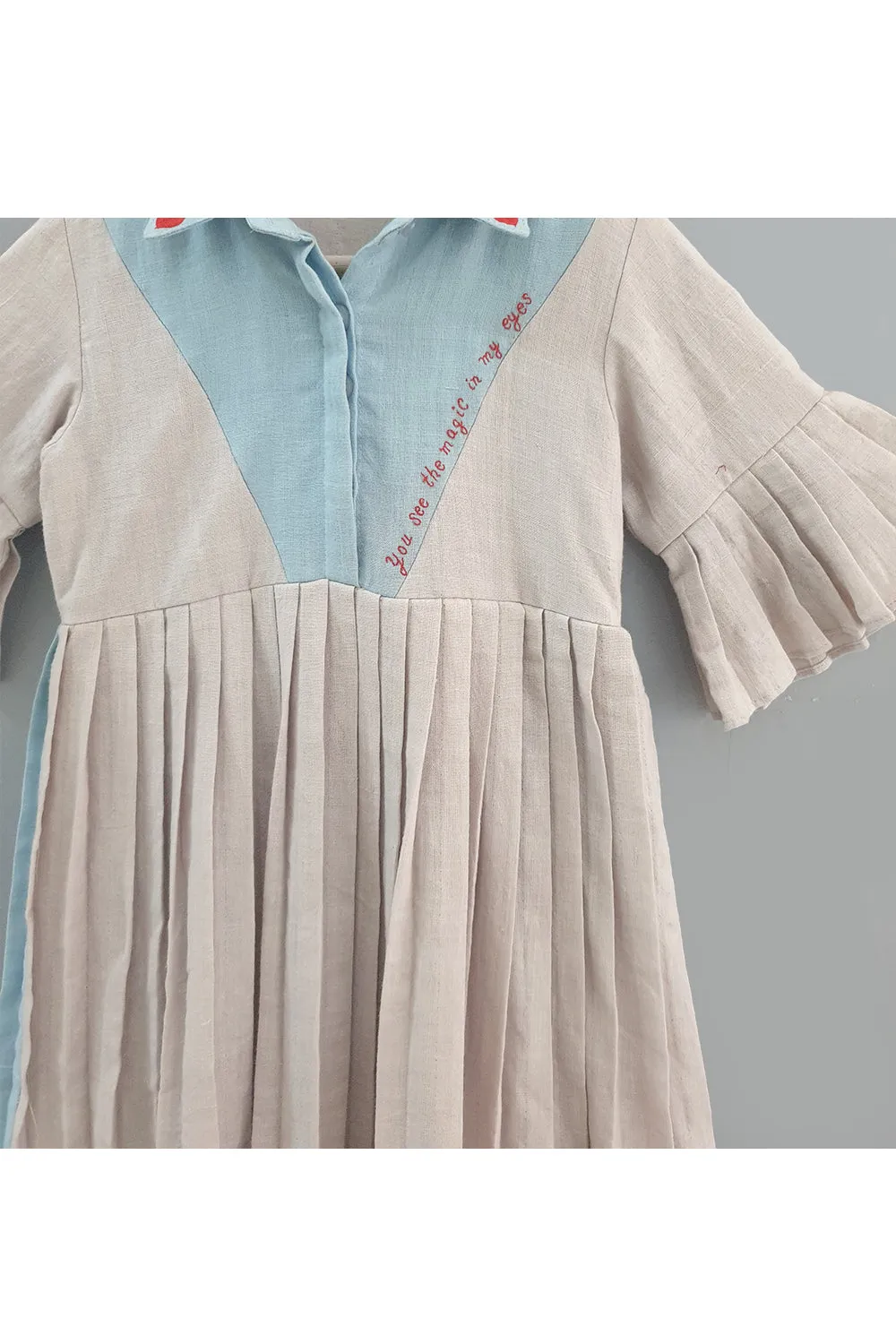 Lilac and blue box pleated collar dress