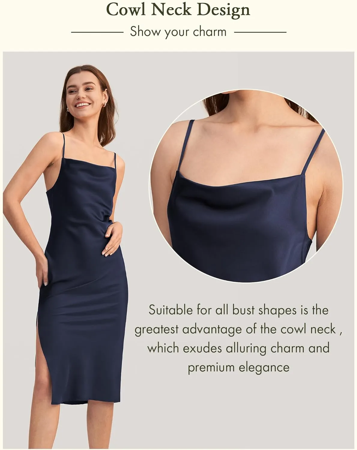 LilySilk Real Silk Dress for Women Cowl Neck Silk Slip Dresses for Prom Party Semi-Formal
