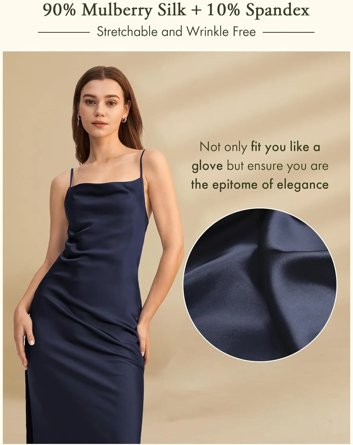 LilySilk Real Silk Dress for Women Cowl Neck Silk Slip Dresses for Prom Party Semi-Formal