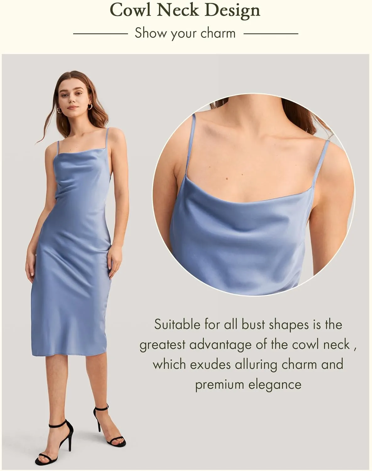 LilySilk Real Silk Dress for Women Cowl Neck Silk Slip Dresses for Prom Party Semi-Formal