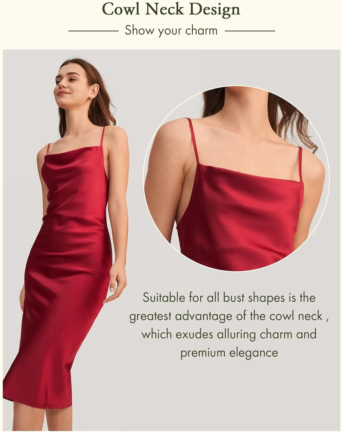 LilySilk Real Silk Dress for Women Cowl Neck Silk Slip Dresses for Prom Party Semi-Formal