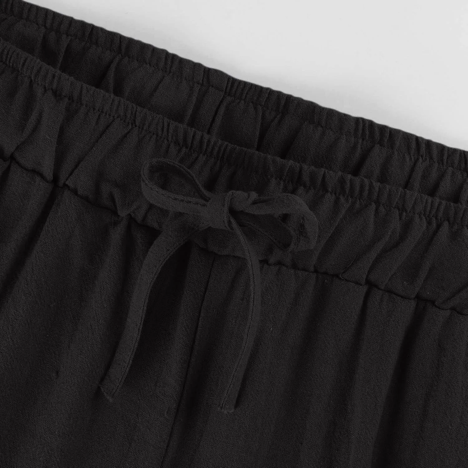 Linen Capri Pants for Women Casual Summer Wide Leg Pants High Waisted Drawstring Palazzo Lightweight Beach Capris