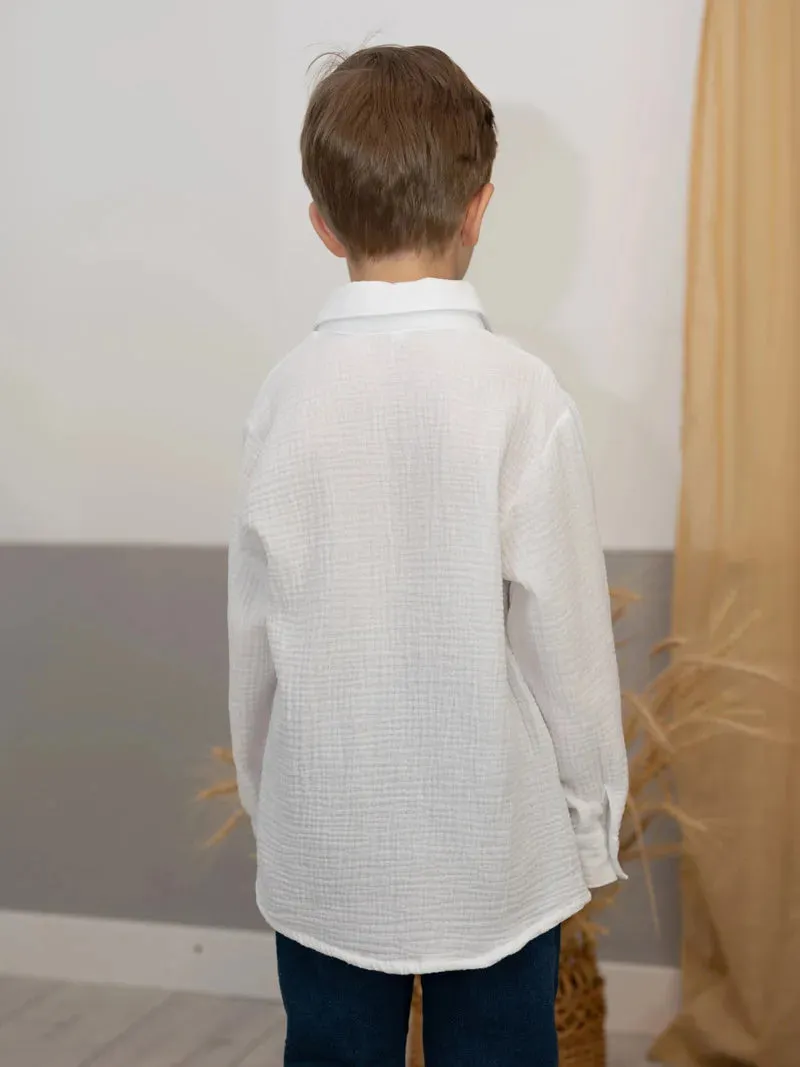 Linen Cotton White Shirts Boys Girls Summer T-Shirts Formal Dress Shirts Children Clothing Kids Button Blouse