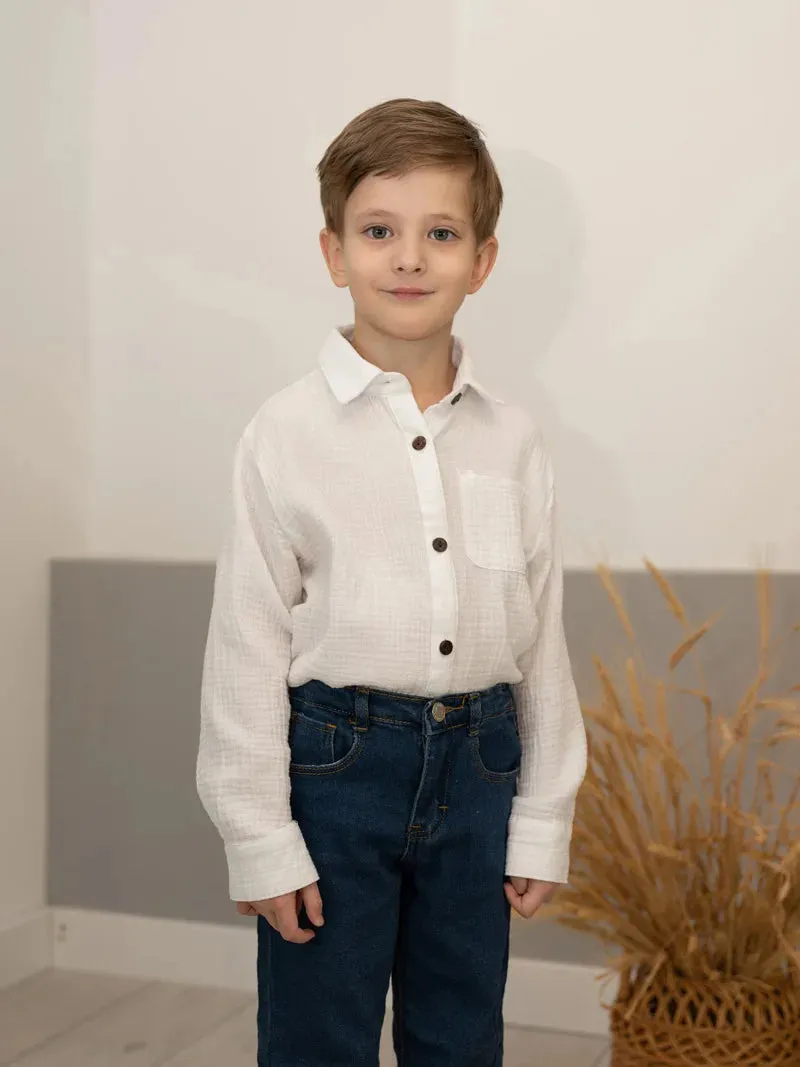 Linen Cotton White Shirts Boys Girls Summer T-Shirts Formal Dress Shirts Children Clothing Kids Button Blouse