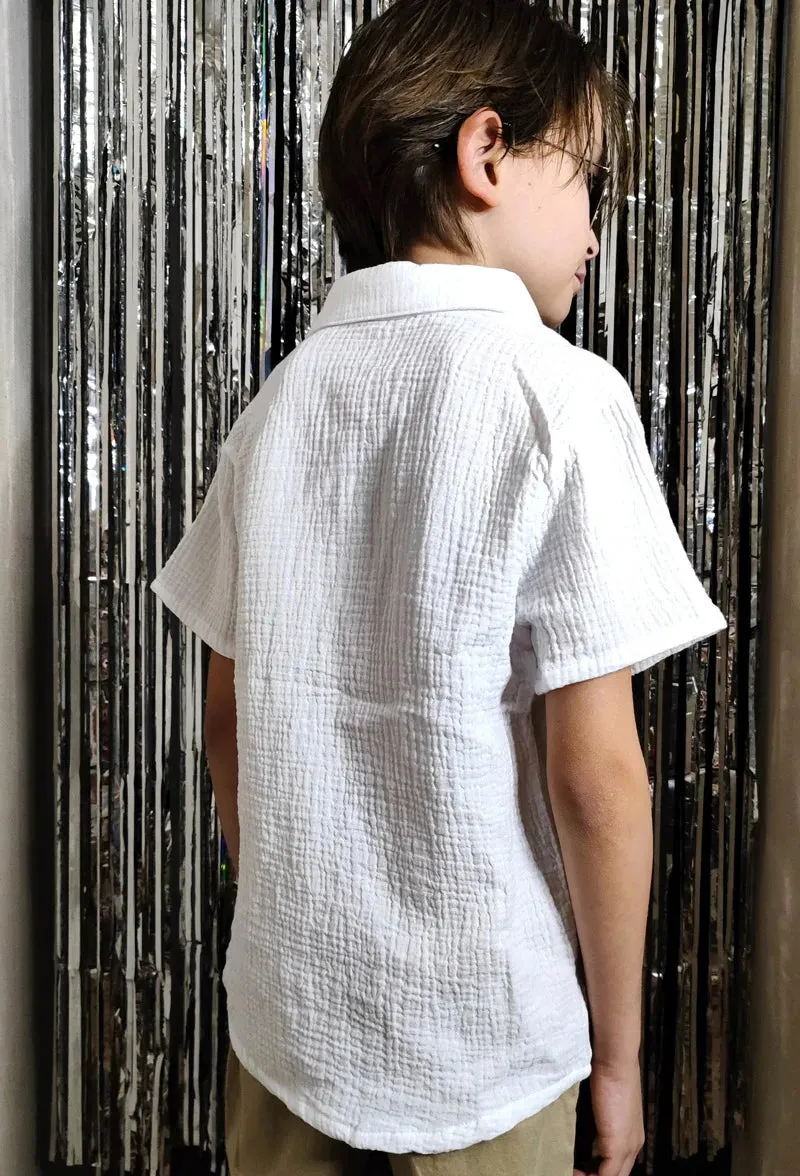 Linen Cotton White Shirts Boys Girls Summer T-Shirts Formal Dress Shirts Children Clothing Kids Button Blouse