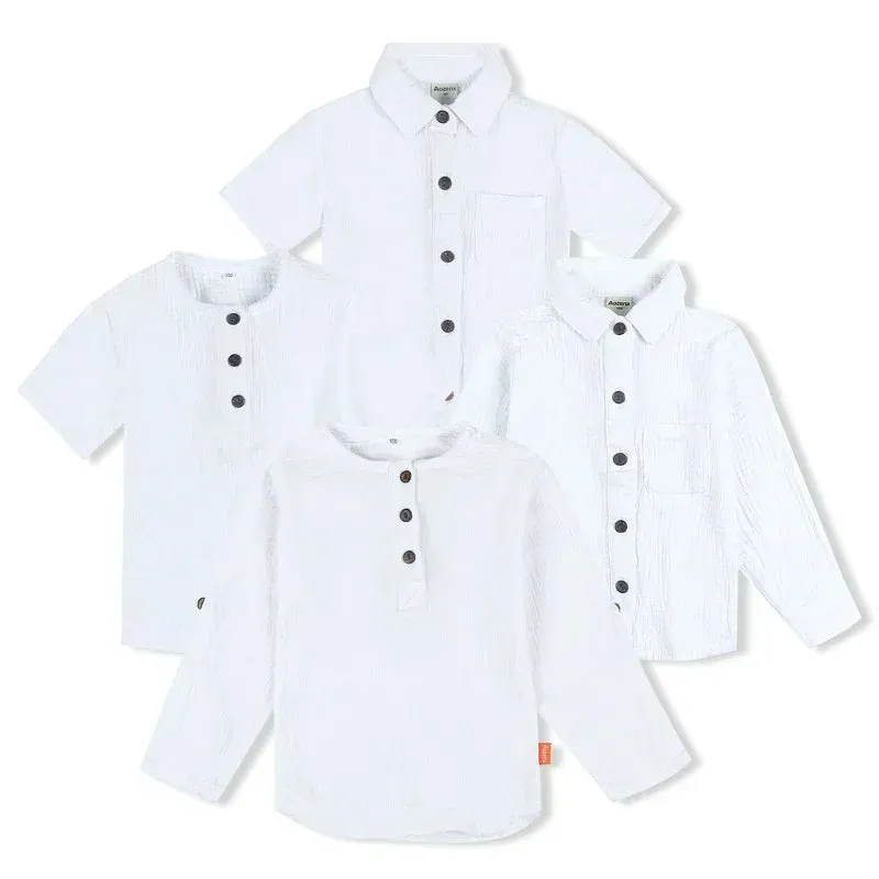 Linen Cotton White Shirts Boys Girls Summer T-Shirts Formal Dress Shirts Children Clothing Kids Button Blouse