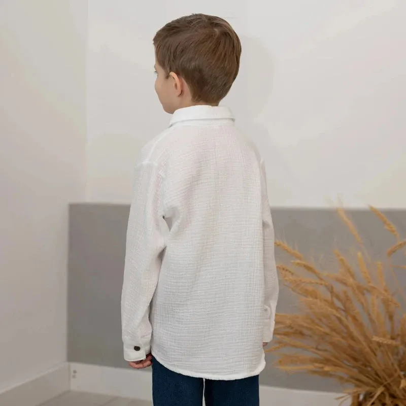 Linen Cotton White Shirts Boys Girls Summer T-Shirts Formal Dress Shirts Children Clothing Kids Button Blouse