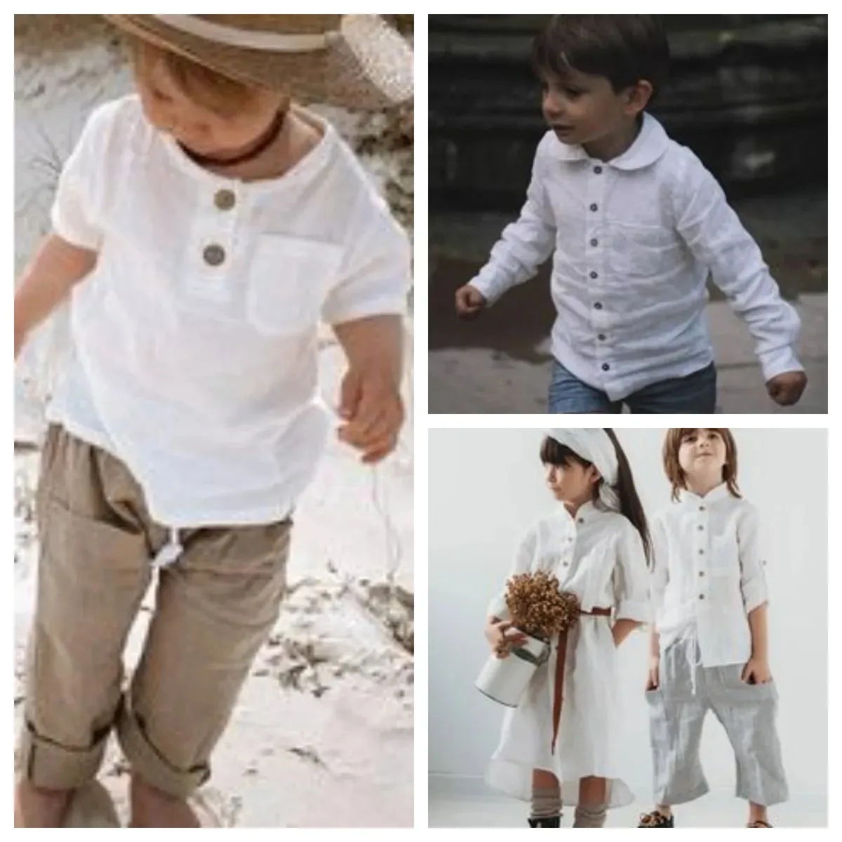 Linen Cotton White Shirts Boys Girls Summer T-Shirts Formal Dress Shirts Children Clothing Kids Button Blouse