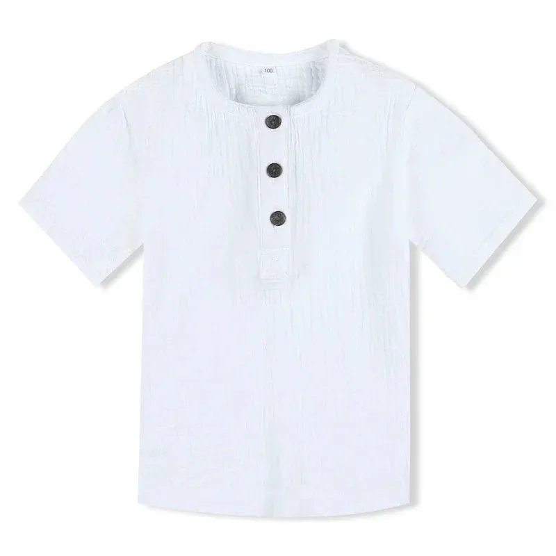 Linen Cotton White Shirts Boys Girls Summer T-Shirts Formal Dress Shirts Children Clothing Kids Button Blouse