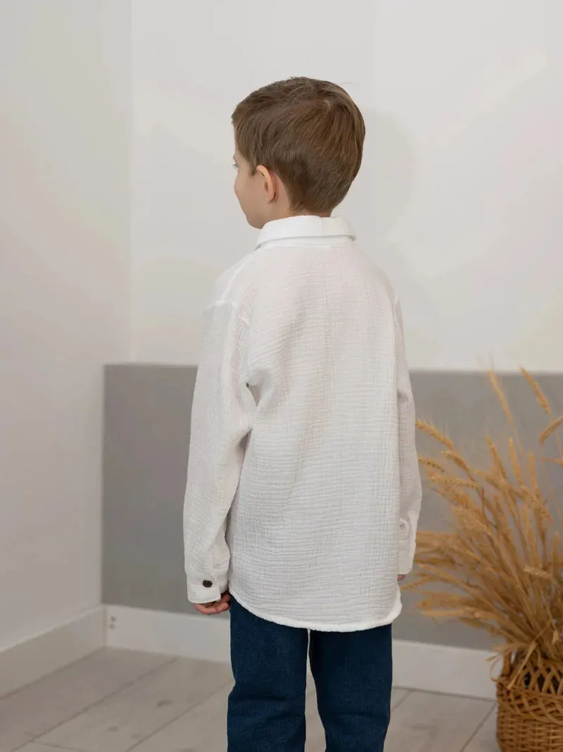 Linen Cotton White Shirts Boys Girls Summer T-Shirts Formal Dress Shirts Children Clothing Kids Button Blouse
