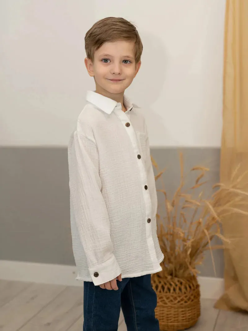 Linen Cotton White Shirts Boys Girls Summer T-Shirts Formal Dress Shirts Children Clothing Kids Button Blouse