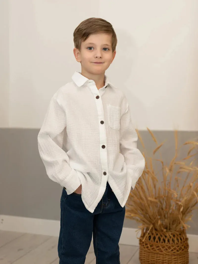 Linen Cotton White Shirts Boys Girls Summer T-Shirts Formal Dress Shirts Children Clothing Kids Button Blouse