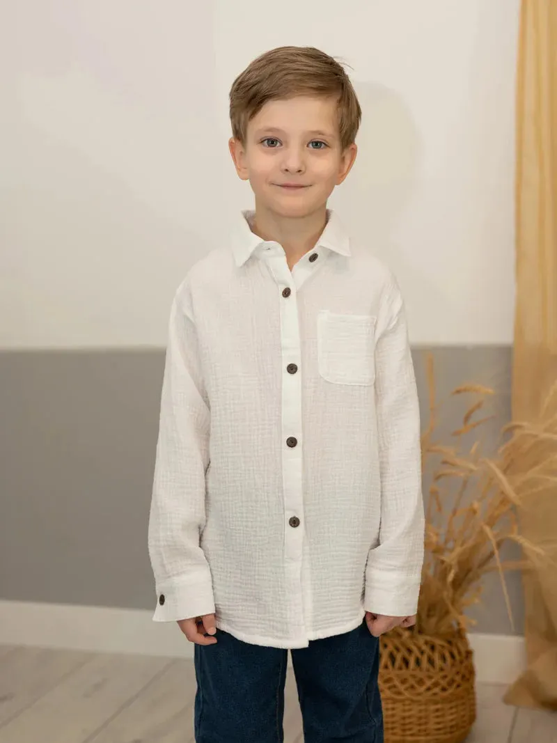 Linen Cotton White Shirts Boys Girls Summer T-Shirts Formal Dress Shirts Children Clothing Kids Button Blouse